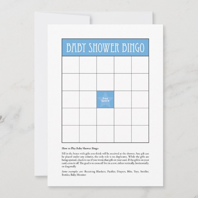 Baby shower Bingo - blauw (Voorkant)