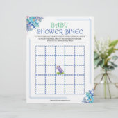 Baby shower Bingo [Blauwe Floral] Briefhoofd (Staand voorkant)