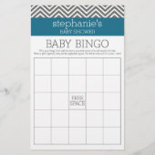 Baby shower Bingo - Blauwgroen en grijze Chevrons (Voorkant)