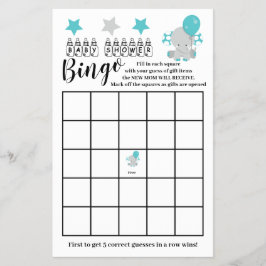 Baby shower Bingo Blue Elephant Boy Game Kaart