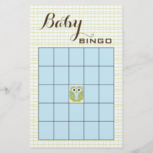 Baby shower BINGO Blue Green OWL Flyer (Voorkant)