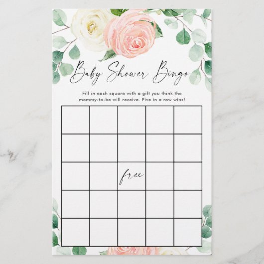 Baby shower bingo blush roze witte groen (Voorkant)