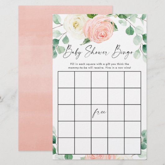 Baby shower bingo blush roze witte groen (Voorkant / Achterkant)