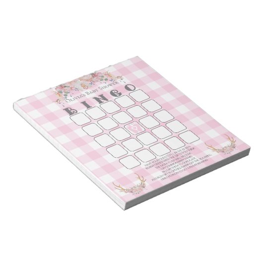 Baby shower Bingo BOHO Baby Pink Gingham Notitieblok (Schuin)