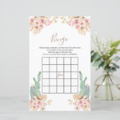 Baby shower Bingo Boho Cactus roze bloemen (Staand voorkant)