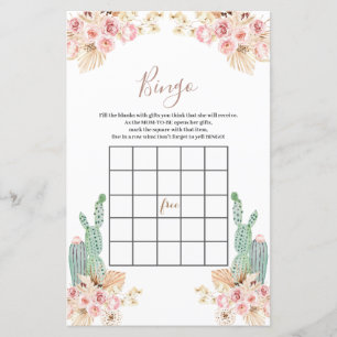 Baby shower Bingo Boho Cactus roze bloemen