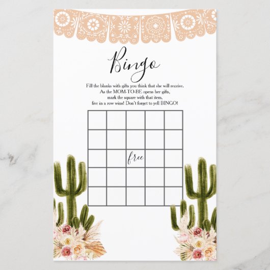 Baby shower Bingo Boho Cactus Taco's over Love (Voorkant)