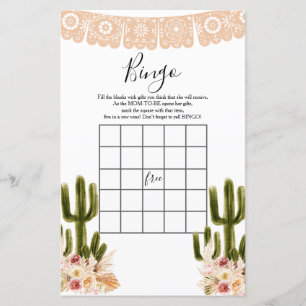Baby shower Bingo Boho Cactus Taco's over Love