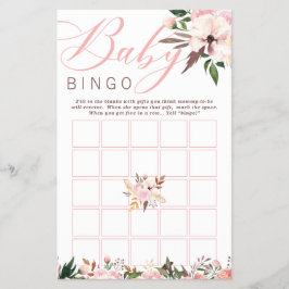 Baby shower Bingo, Boho met bloemen Flyer