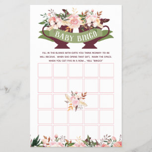 Baby shower Bingo, Boho Tea Party met Flowers Flyer