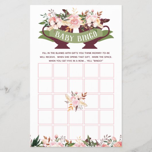 Baby shower Bingo, Boho Tea Party met Flowers Flyer (Voorkant)