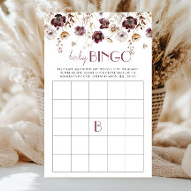 Baby Shower Bingo Bordeaux Waterverf Wilde Bloemen