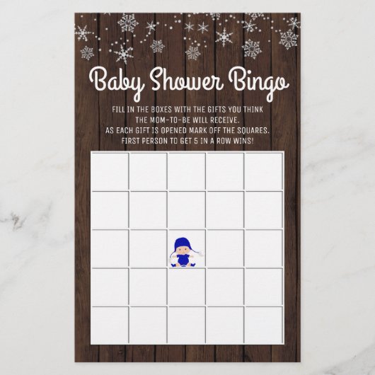 Baby shower Bingo Boy Rustic Snowflake Baby Bingo Flyer (Voorkant)