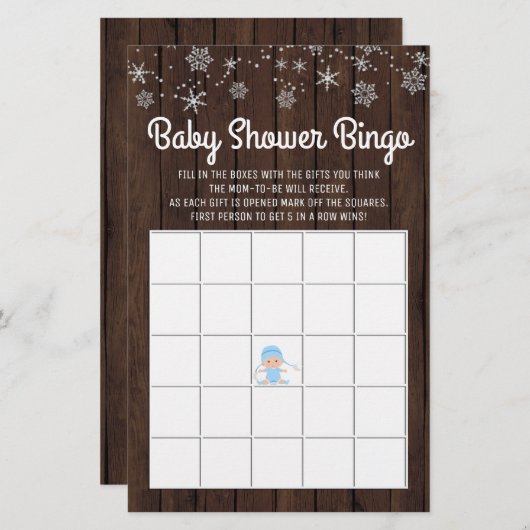 Baby shower Bingo Boy Rustic Snowflake Bingo Kaart (Voorkant / Achterkant)