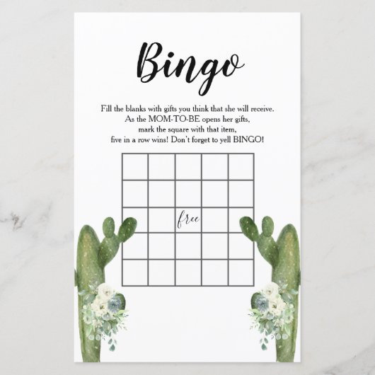 Baby shower Bingo Cactus Floral Taco over Love (Voorkant)