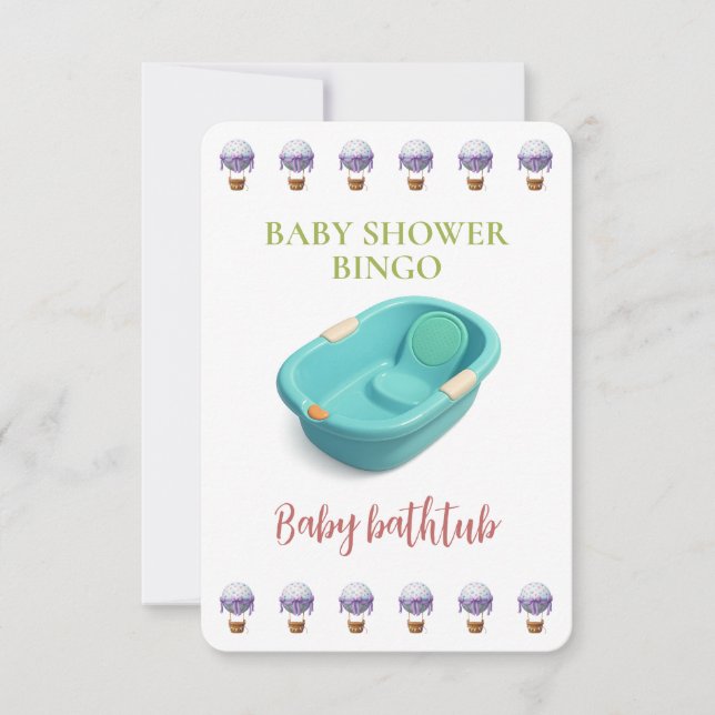 Baby Shower Bingo Card, Funny Game- Baby bathtub (Voorkant)