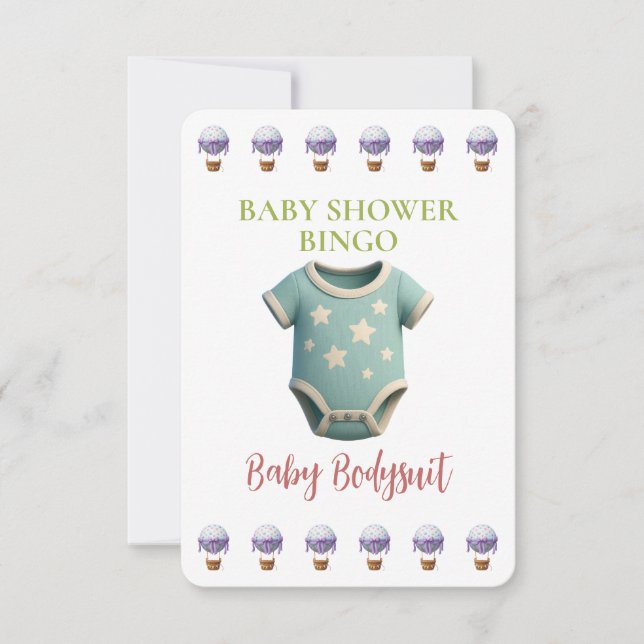 Baby Shower Bingo Card, Funny Game- Baby Bodysuit (Voorkant)
