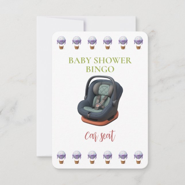 Baby Shower Bingo Card, Funny Game- Car Seat (Voorkant)