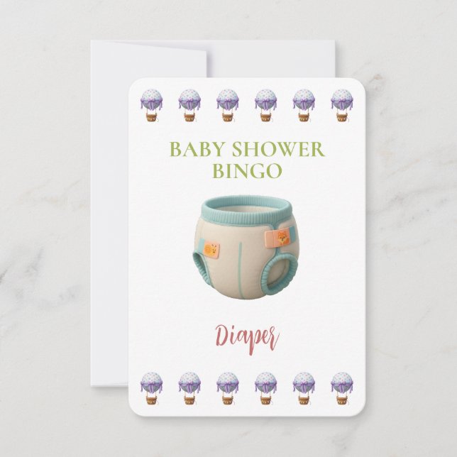 Baby Shower Bingo Card, Funny Game- Diaper (Voorkant)