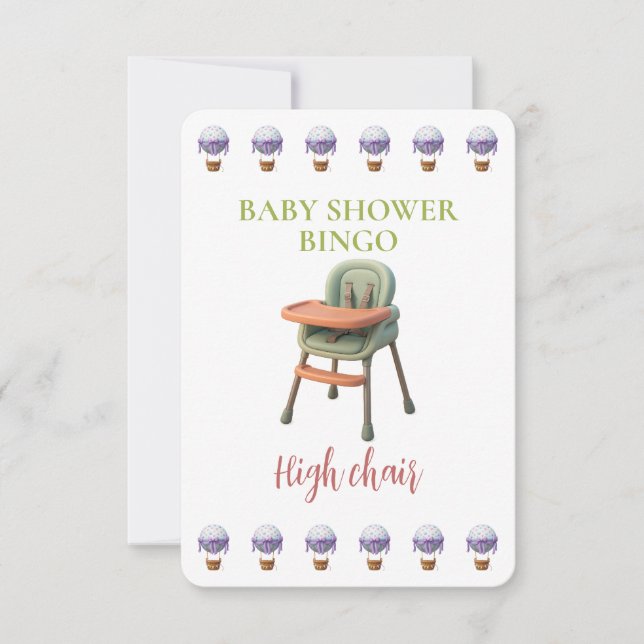 Baby Shower Bingo Card, Funny Game- High Chair (Voorkant)