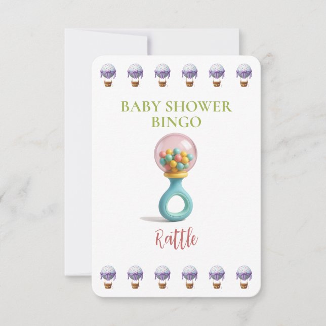 Baby Shower Bingo Card, Funny Game- Rattle (Voorkant)