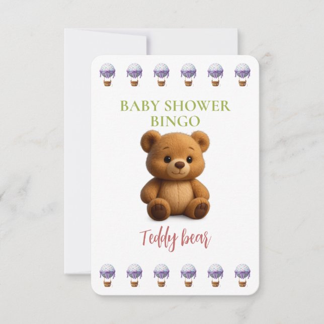 Baby Shower Bingo Card, Funny Game- Teddy Bear (Voorkant)
