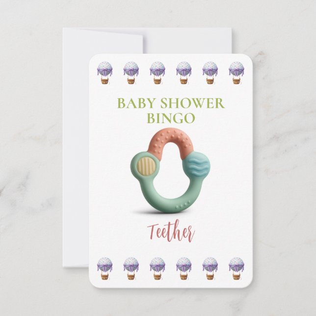Baby Shower Bingo Card, Funny Game- Teether (Voorkant)