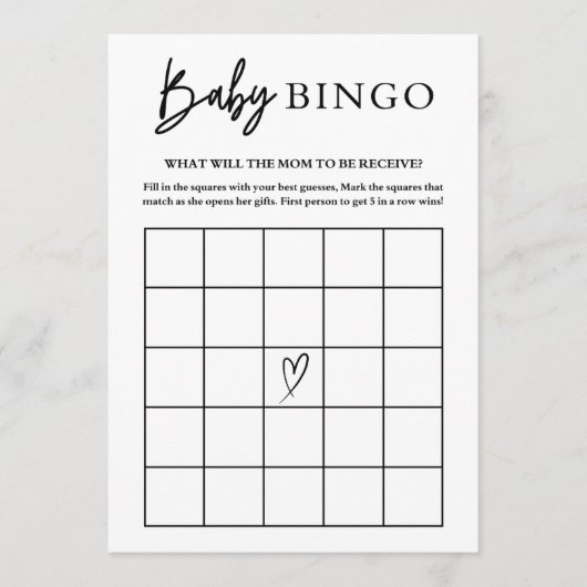 Baby Shower Bingo Card Game Advieskaart (Voorkant)