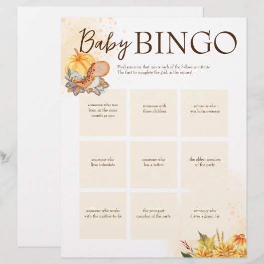 Baby shower bingo de bruine gepersonaliseerde sjab briefhoofd (Voorkant / Achterkant)