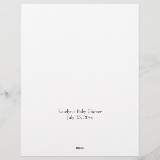 Baby shower bingo de bruine gepersonaliseerde sjab briefhoofd (Achterkant)