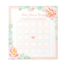 Baby shower Bingo Eucalyptus Foliage Peony Peach
