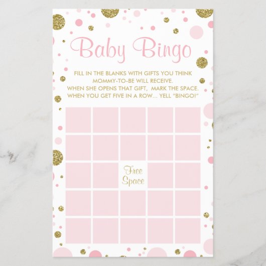 Baby shower Bingo, Faux Confetti, Roze, Goud Flyer (Voorkant)