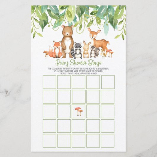 Baby shower Bingo Game Activity Woodland Animals (Voorkant)