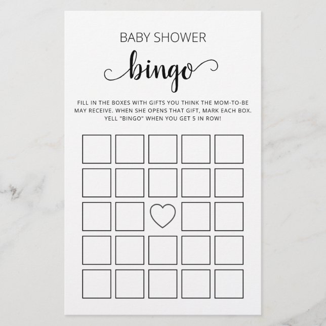 Baby shower Bingo Game Baby shower (Voorkant)
