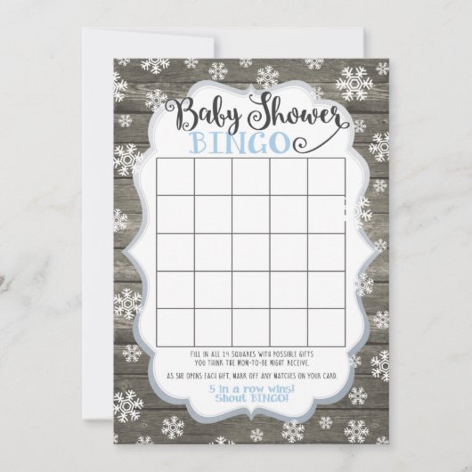 baby shower Bingo Game Card Little Snowflake Blue Kaart (Voorkant)