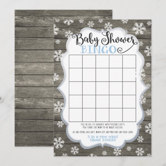 baby shower Bingo Game Card Little Snowflake Blue Kaart (Voorkant / Achterkant)