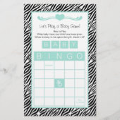 Baby shower Bingo Game Chic Aqua Mint Zebra (Voorkant)