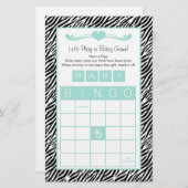 Baby shower Bingo Game Chic Aqua Mint Zebra (Voorkant / Achterkant)