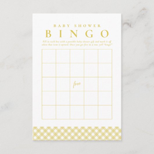 Baby shower bingo game cute yellow gingham card kaart (Voorkant)