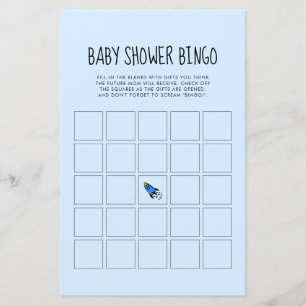 Baby shower Bingo game met blauwe raketbaby's
