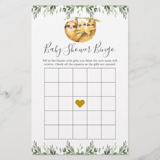 Baby shower Bingo Game met twee sleuven (Voorkant)