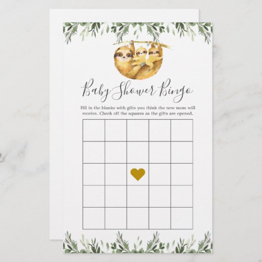 Baby shower Bingo Game met twee sleuven (Voorkant / Achterkant)