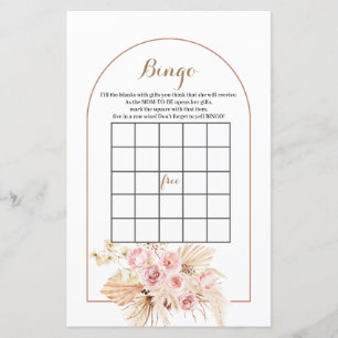 Baby shower Bingo Game Pink Floral Boho Pampas