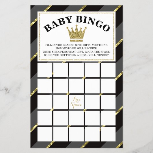 Baby shower Bingo Game, Prince, Black en Gold Flyer (Voorkant)