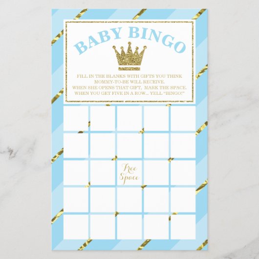 Baby shower Bingo Game, Prince, Blue en Gold Flyer (Voorkant)