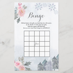 Baby shower Bingo Game Snowflakes Winter Floral