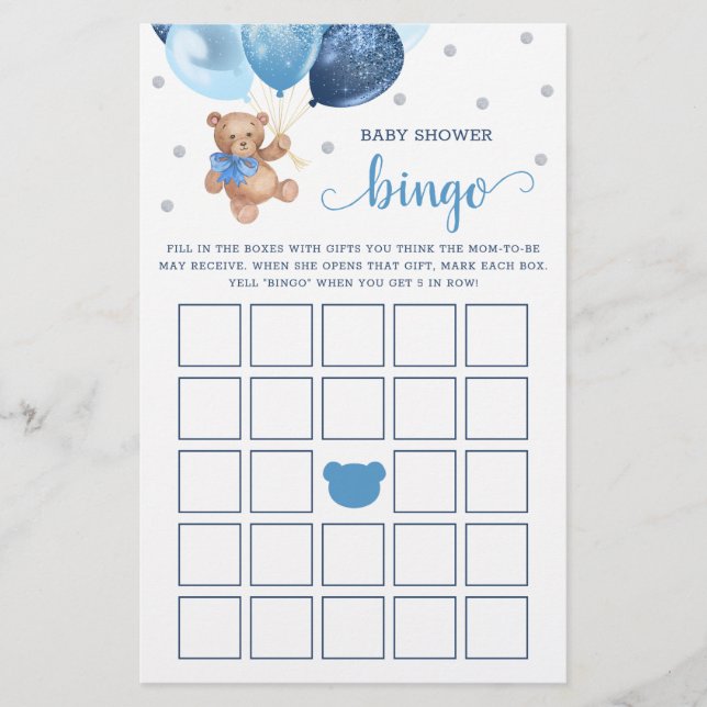 Baby shower Bingo Game Teddy Bear (Voorkant)