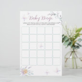 Baby shower Bingo game Waterverf Butterfly Flower  (Staand voorkant)