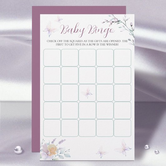 Baby shower Bingo game Waterverf Butterfly Flower 
