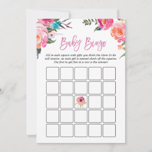 Baby shower Bingo Game   Waterverf Roze Floral Kaart